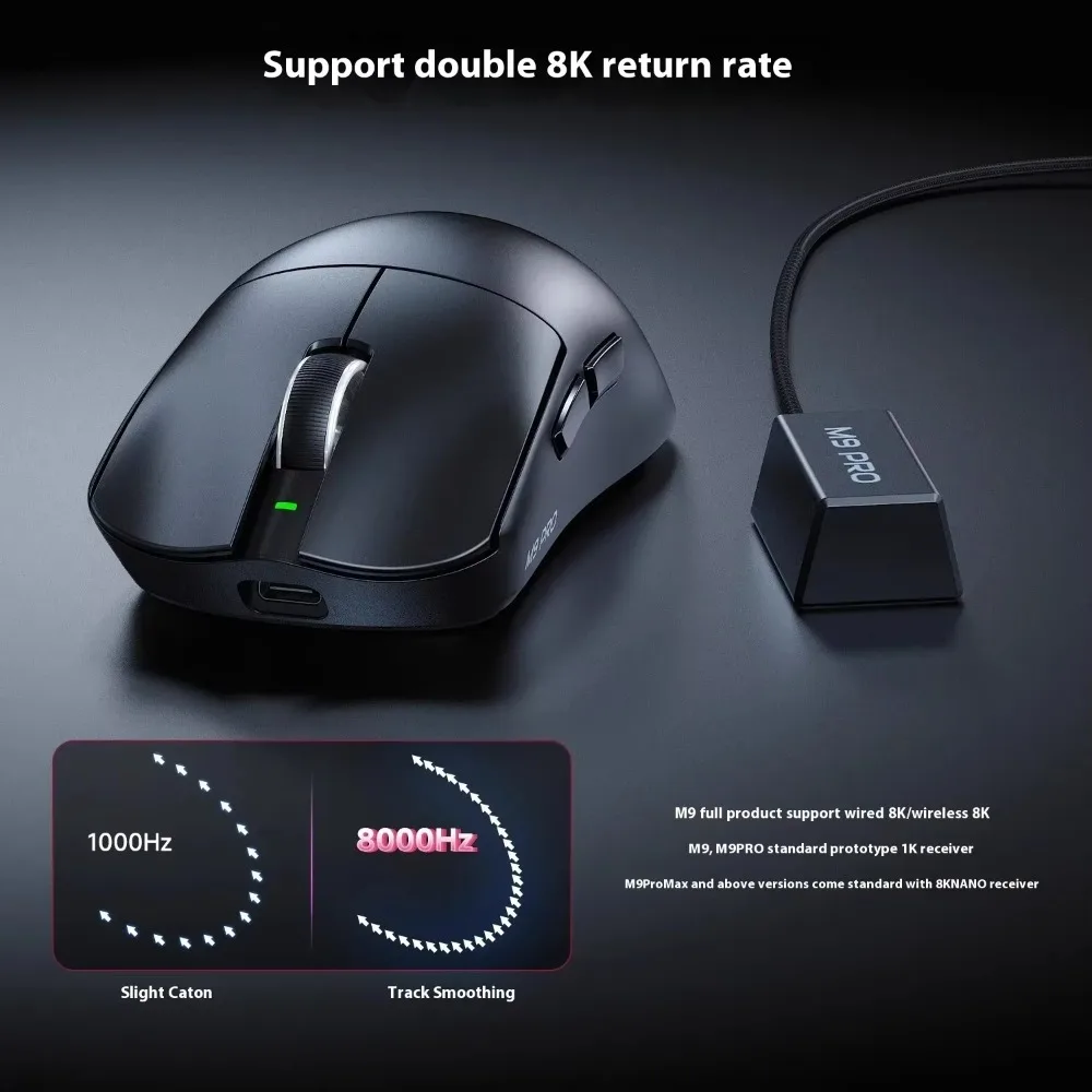 Lingbao M9 Pro Gaming Wireless Mouse Paw3395 Sensor 12 Support 8000hz Polling Rate Ultra Low Latency Mouse Hot Swappable Battery