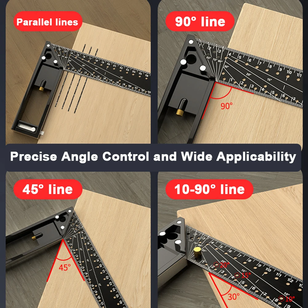 Multifunctional Right Angle Ruler 90 Degree Multi-Holes High Carbon Steel Angle Ruler Woodworking Lines Drawing Ruler