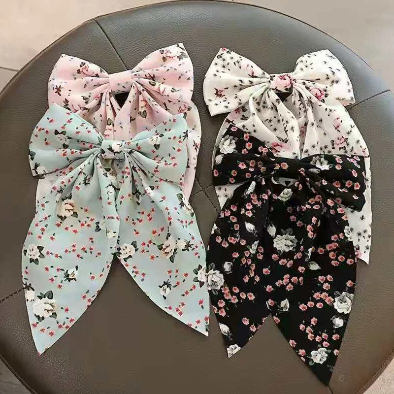 Fermaglio per capelli con fiocco corea Fashion Style Big Bow Ribbon Hair Tie Small Fresh Floral Hairpin Bowknot Hair Duckbill Clip accessori