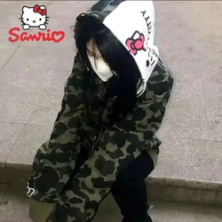 Sanrio Hello Kitty Jacket Hoodie Y2k Zipper Loose Camo Cotton Hooded Trend Sweater Streetwear Hip-hop Clothes For Men Women