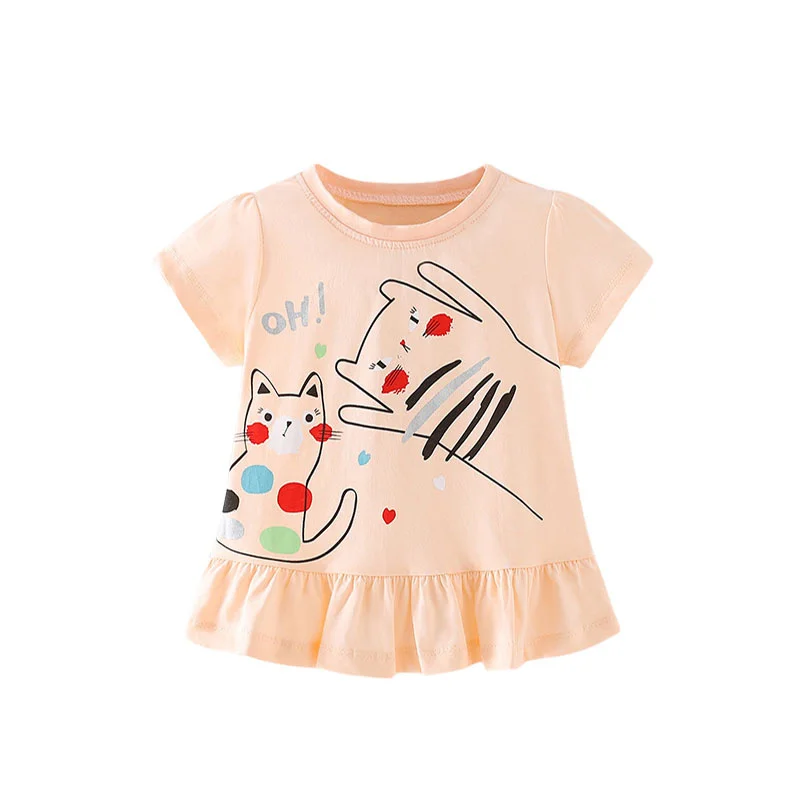 

Jumping Meters 2-7T New Arrival Animals Cats Print Hot Selling Cotton Summer Girls Tshirts Baby Clothes Children's Tees Tops