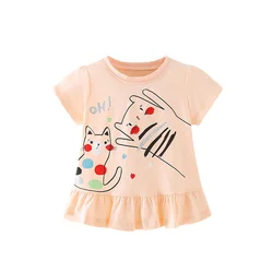 Jumping Meters 2-7T New Arrival Animals Cats Print Hot Selling Cotton Summer Girls Tshirts Baby Clothes Children's Tees Tops