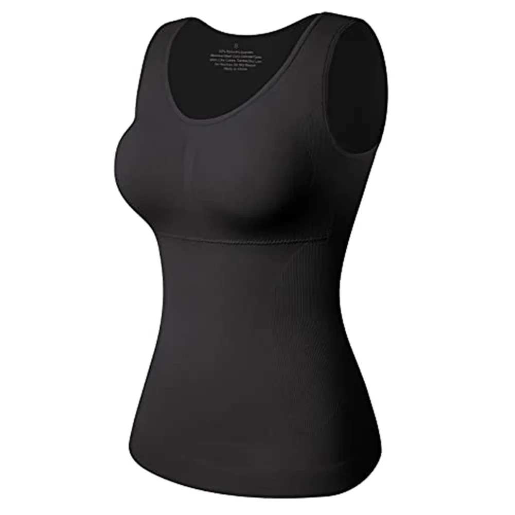 

Women's Round Neck T-shirt Sexy Basic White Women Tank Tops Camisole Removable Padded Bra Vest Shelf Wide Strap Casual