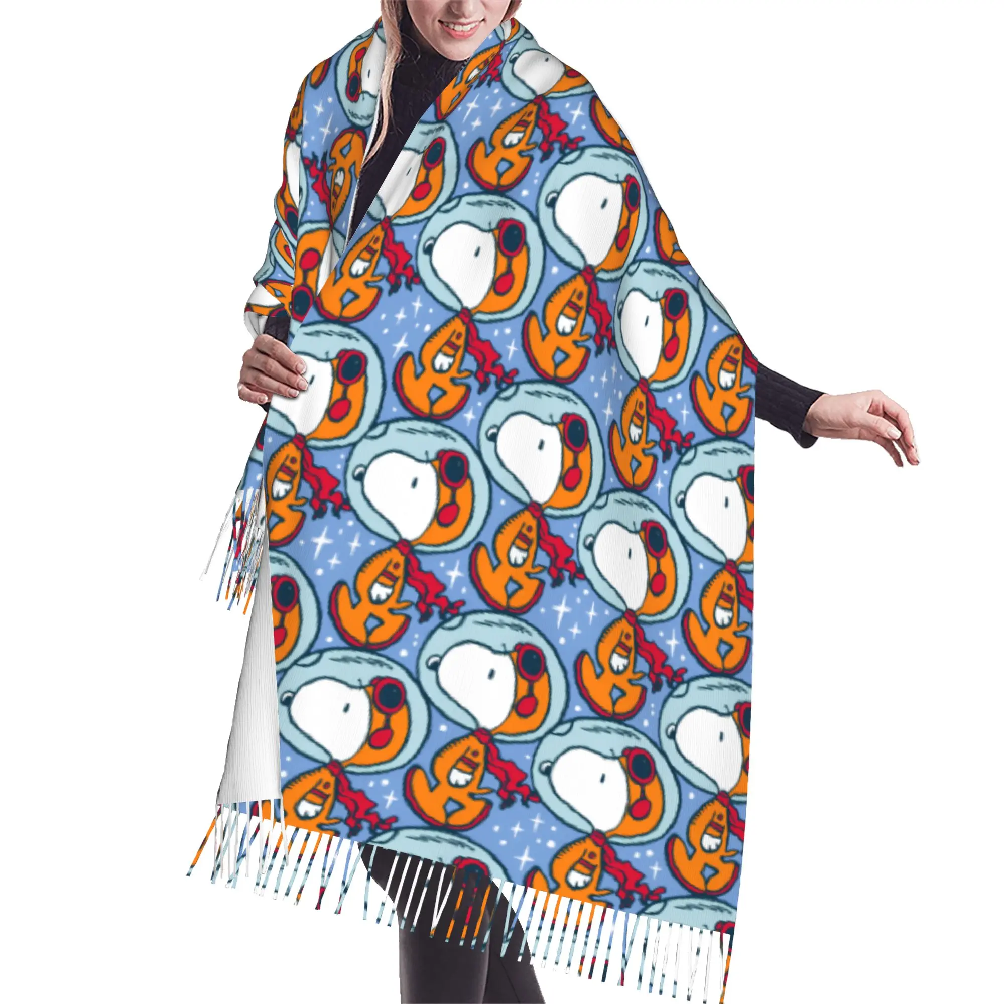 Custom Lady Large S-snoopied Dog Scarves Women Winter Fall Soft Warm Tassel Shawl Wrap Anime Manga Scarf