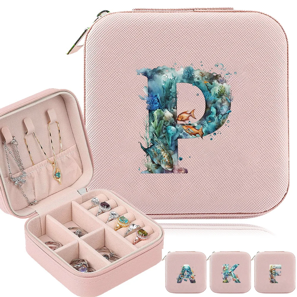 

Jewelry Case Portable Travel Jewelry Box Personalized Gifts Leather Fish Letter Pattern Storage Zipper Jewelers Jewelry Box