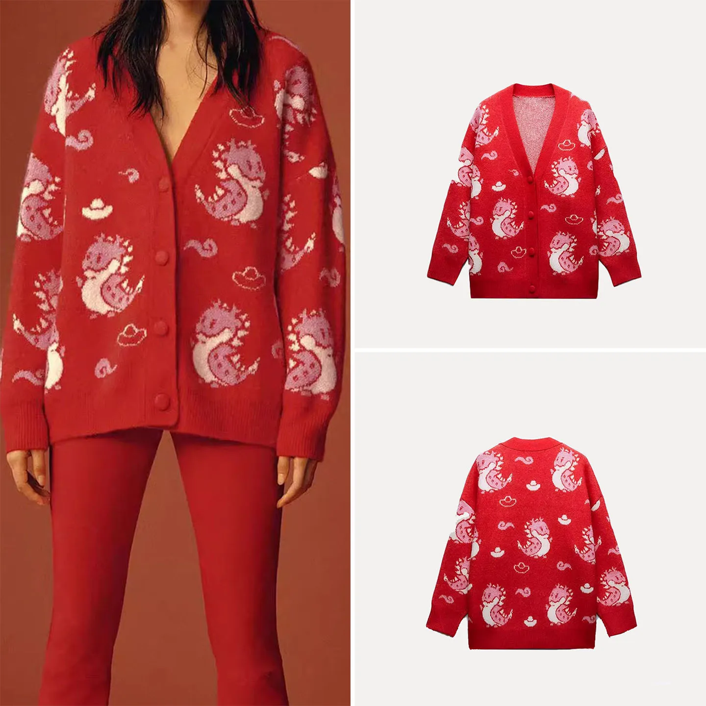 

Z 2025 New Faion вязаный кардиган женский Personali темперамент с открытой рубашкой Long Sve V-Ne пальто на пуговицах