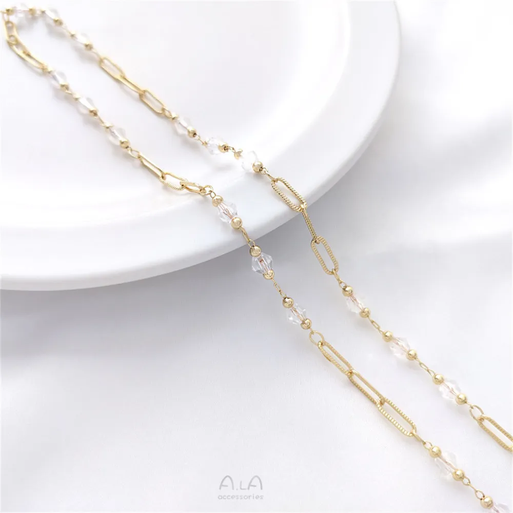 14K Gold Wrap Pattern Long O-Chain Pearl Crystal Chain DIY Bracelet Headpiece Handmade Loose Chain