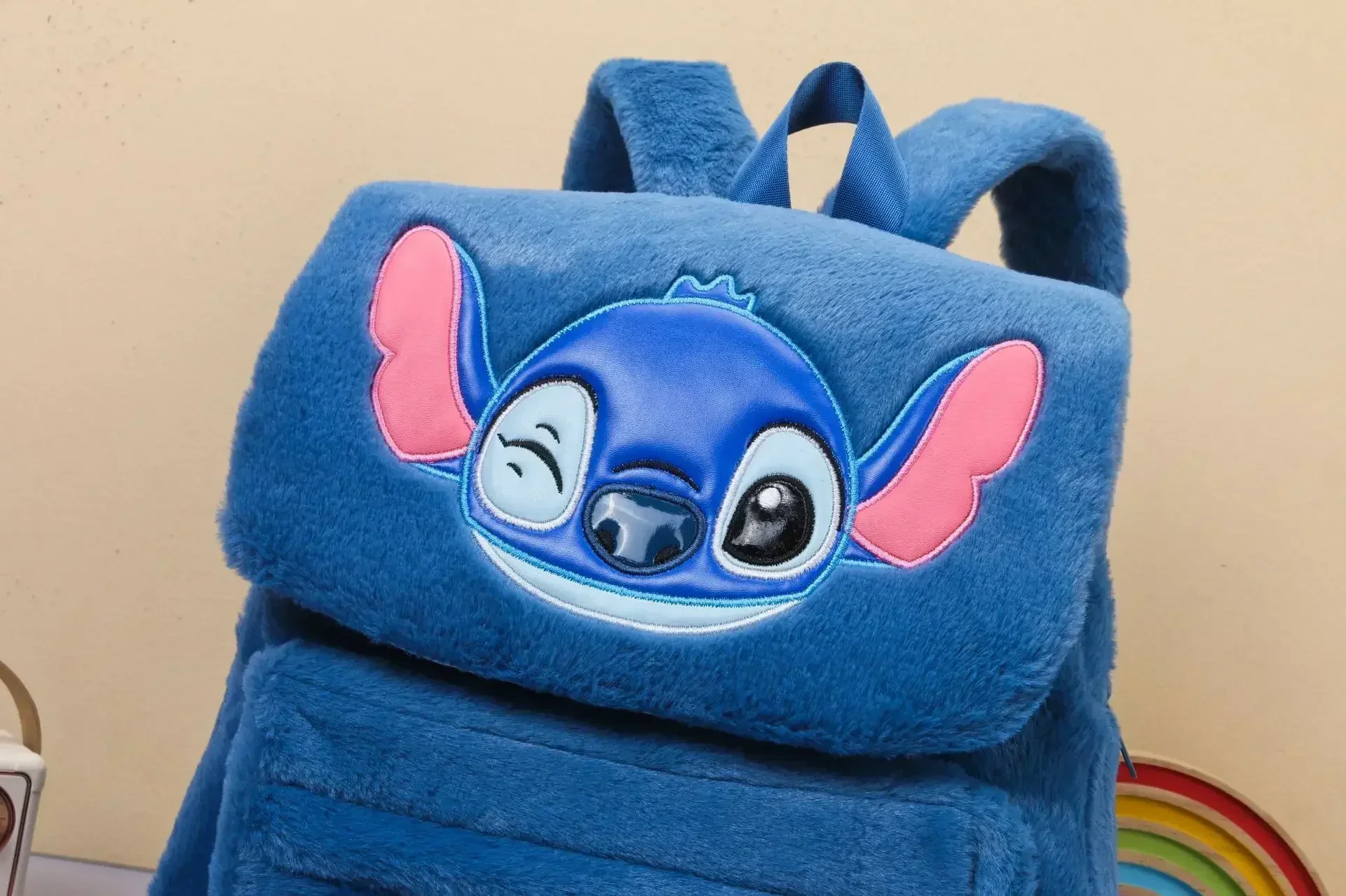 New Disney Plush Backpack Ins Japanese Blue Stitch Funny Cartoon Large-Capacity Student Backpack Kindergarten Bag Child Gift