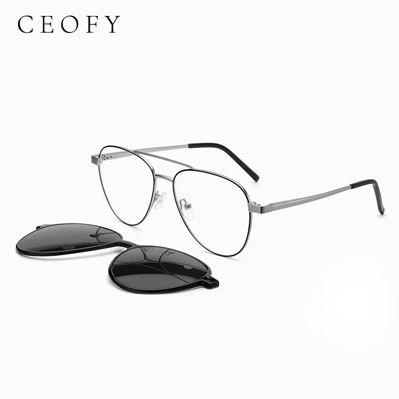 Ceofy Men Fashion Glasses Frame Optical Prescription Sun Clip On Polarized Brand Design Eyeglasses Frame For Men High Quality