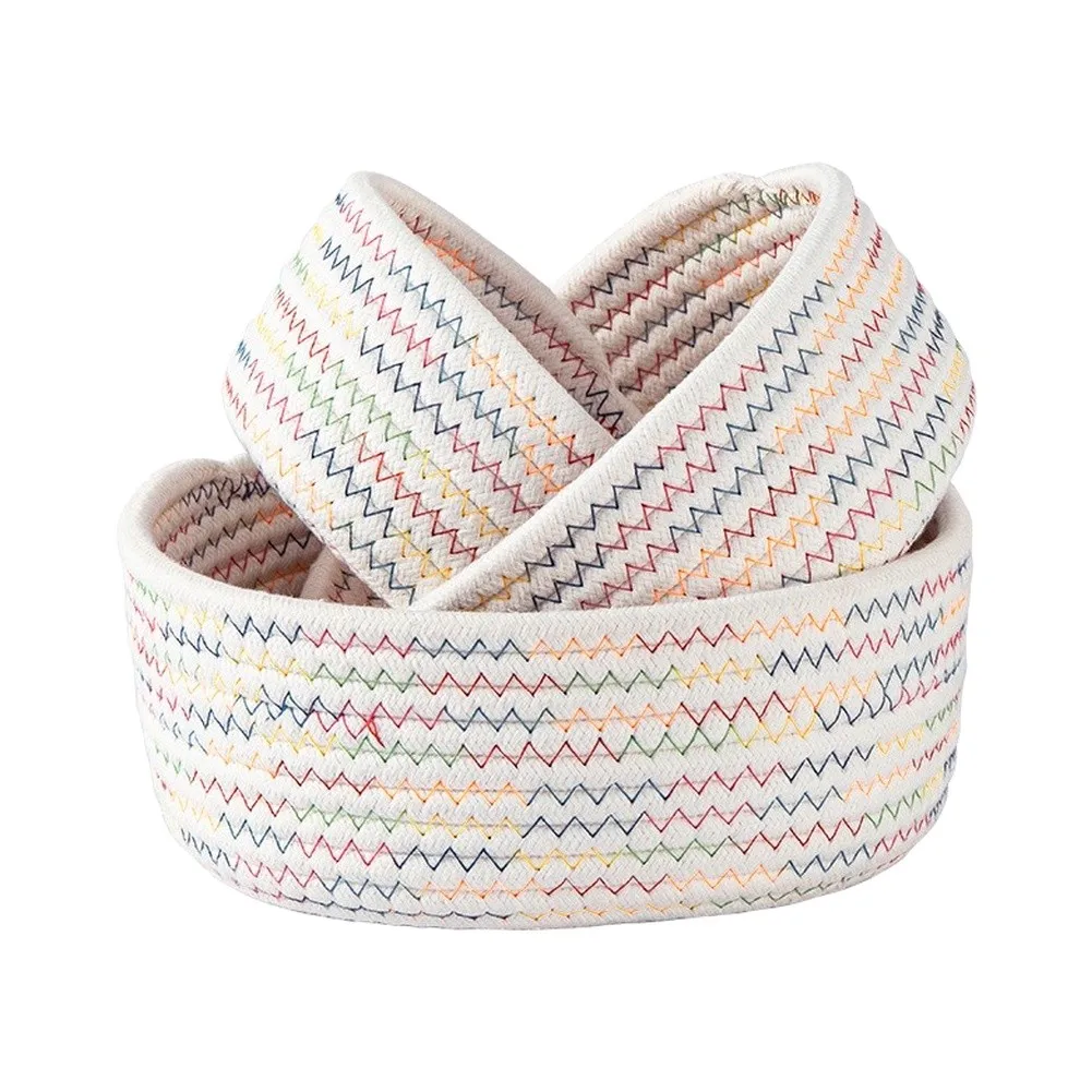 Woven Rope Cotton 3 Pack for Book Toy Linen Storage - Compact For Home Organization Bins S 17x8cm M 20x9cm L 24x10cm