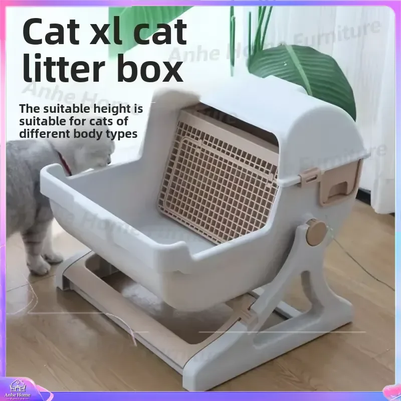 Semi-Automatic Litter Box for Cats Anti-Splash Oversize Semi-Enclosed Cat Toilet Hygienic Convenient Cat Litter Box Smart Cat