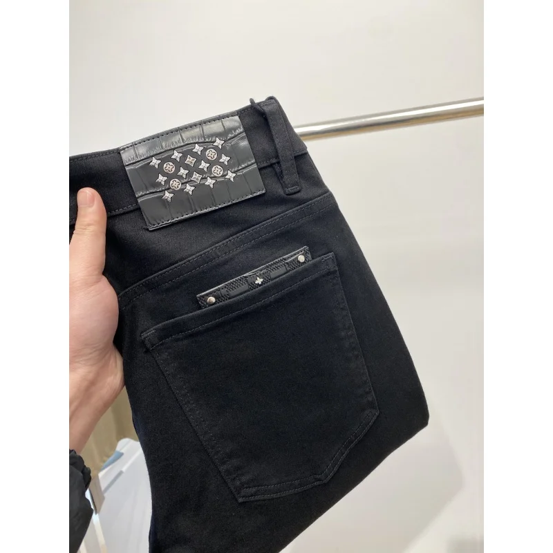 Pantalones vaqueros ligeros de lujo para hombre, pantalones casuales de moda, tendencia negra, corte simple y delgado, tubo recto pequeño, calidad