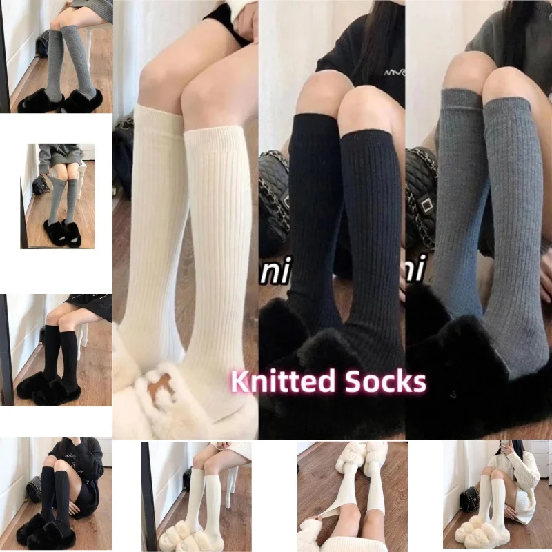 

Осенне-зимние однотонные чулки, толстые теплые чулки в стиле Харадзюку, аксессуары для носков в стиле Лолиты, 1/2 пары, женские вязаные длинные носки