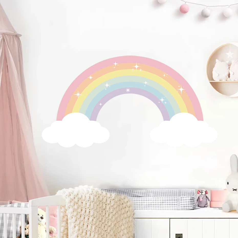 Cartoon Pastel Rainbow Clouds Custom Name Wall Decal Girl Nursery Removable Vinyl Wall Sticker Kids Bedroom Home Decor Gifts