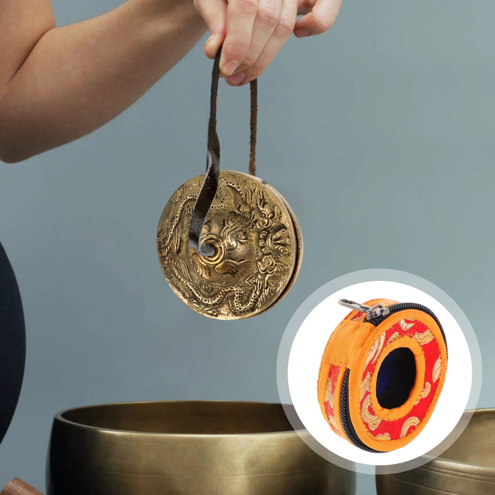 

Compact Meditation Bell Holder Tibetan Cotton Cloth Storage Bag Handmade Nepal Style Bell Case for Temple Buddha