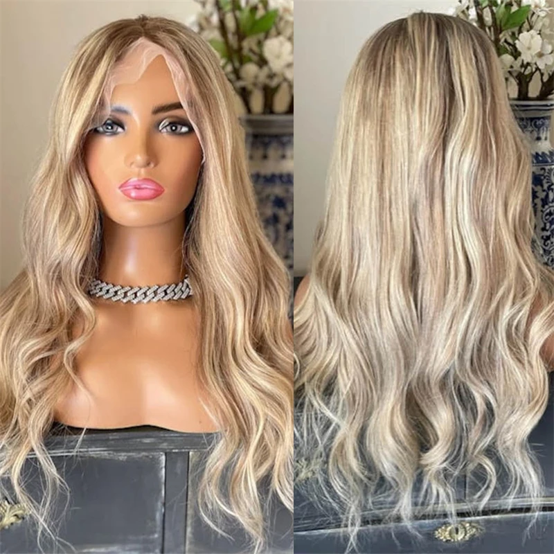 

Ombre Dirty Blonde Human Hair Wigs for Ladies Women Glueless Free Part Full Lace Wig 13x6 Natural Wave Lace Frontal Wig HD Sale