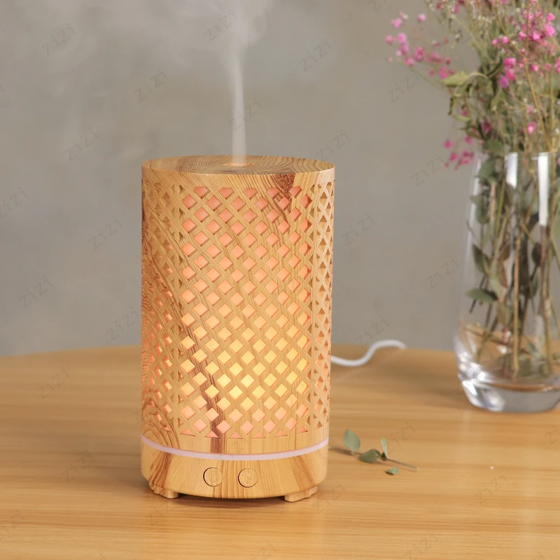 Hollow Grid Wood Grain Essential Oil Aromatherapy Machine USB Purified Air Ultrasonic Humidification Aromatherapy Machine