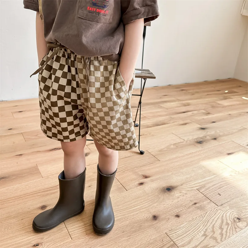 Children Summer Thin Patchwork Shorts Baby Girls Loose Boutique Short Pants For Boys New Fashion Plaid Cotton Short Tousers