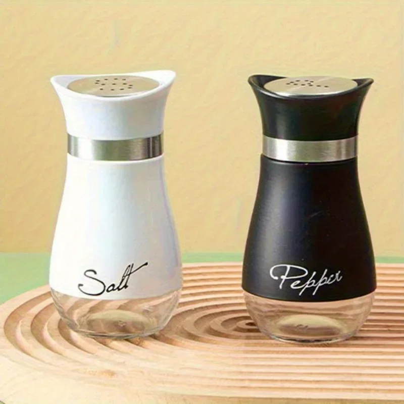 

2pcs Seasoning Shaker Glass Bottles Spices Storage Barbecue Condiment Jar Salt Pepper Boxes For Kitchen Gadget Tools Organizer