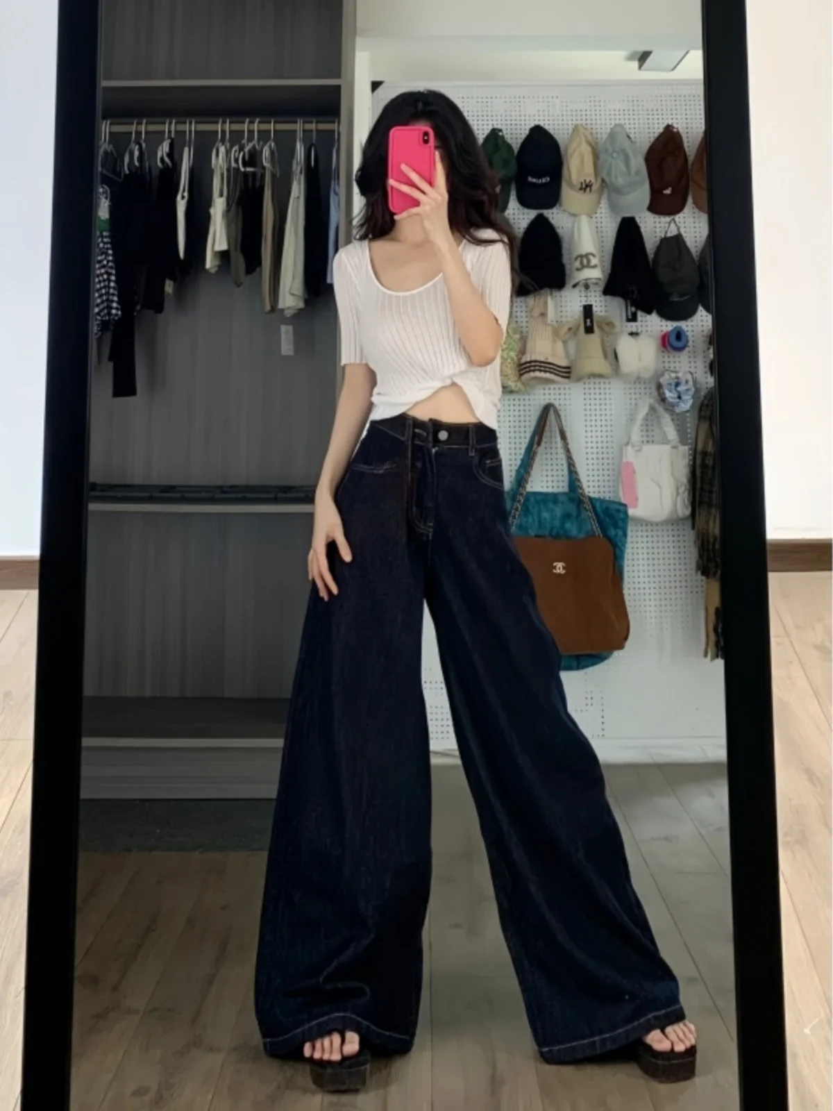 

High Waist Wide Leg Blue Denim Jeans for Taller Women 175cm plus Size Summer New Loose Fit Pants Retro Style Casual Wear