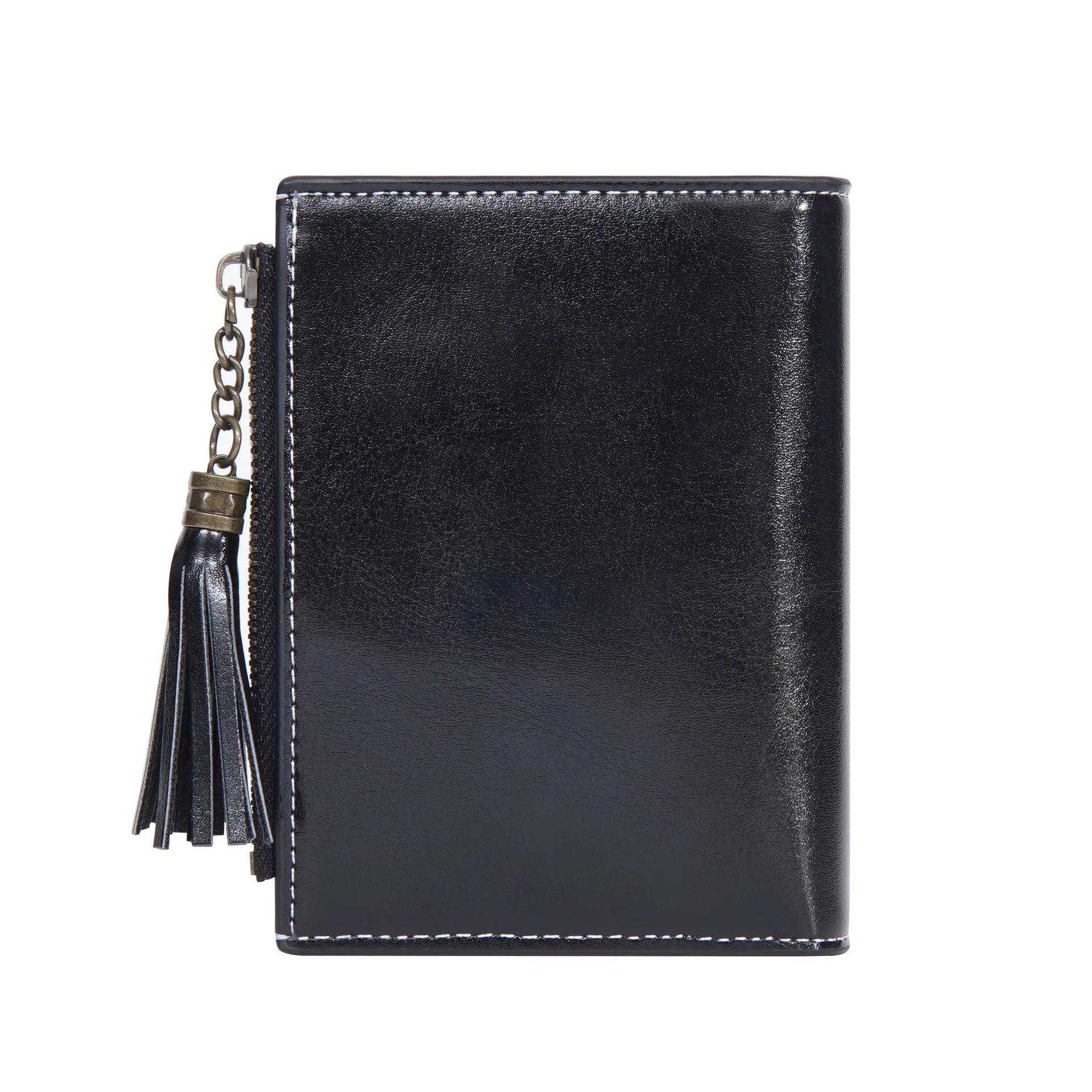 Neue PU-Damenbrieftasche mit Ölwachs-Lederquasten, Modische Dreifach Gefaltete Kurze Geldbörse, Mehrfach-Fach Reißverschluss-Münzbörse – Detail 10