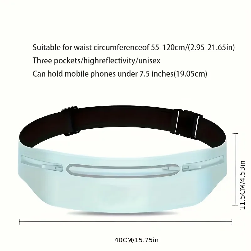 Ultra‑Thin Invisible Waist Bag ‑ 3‑Pocket Design for 7.5‑Inch Phones, 50cm Adjustable Strap for Running, Cycling, Traveling
