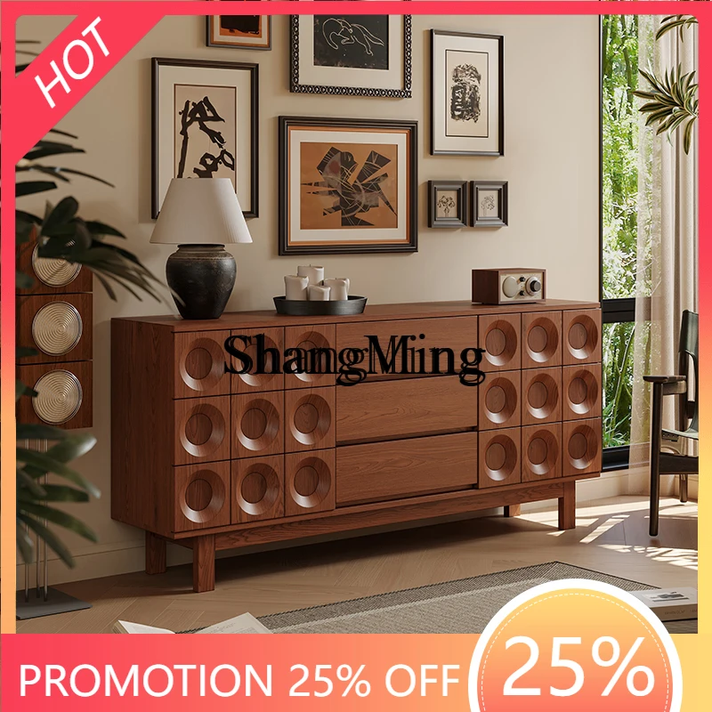 

CL wood dining side cabinet, living room storage wall locker, retro medieval style side nine chest cabinet