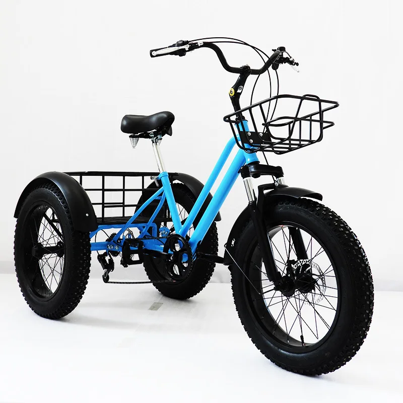 20 Inch Fat Tire Mountain Bike Leisure Elderly Tricycle Adult 7-speed Off-road Tricycle Farm Tricycle With Fruit Basket