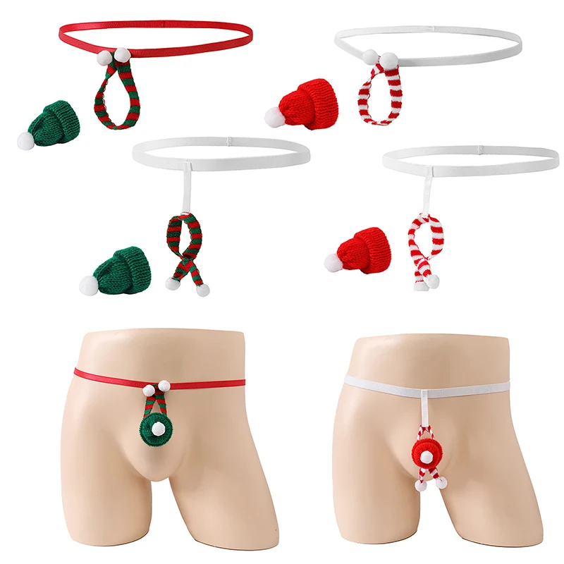 Biancheria intima di babbo natale da uomo Bulge Pouch Velvet Sexy perizoma g-string pigiama sospensorio a vita bassa Lingerie divertente regali di bavaglio di natale