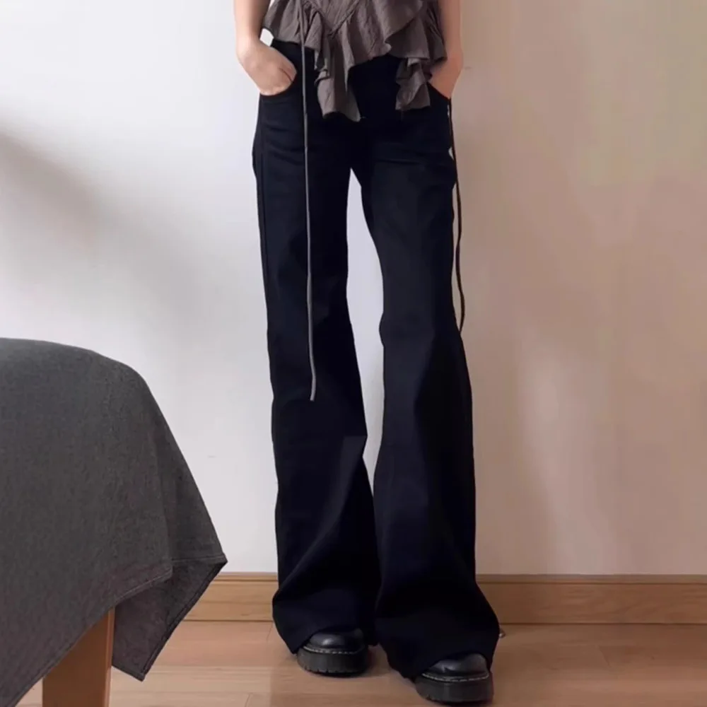 Normcore Y2K Baggy Black Denim Trouser Washed Vintage Casual Minimalist Pants Grunge High Waist Solid Color Street Retro Jeans