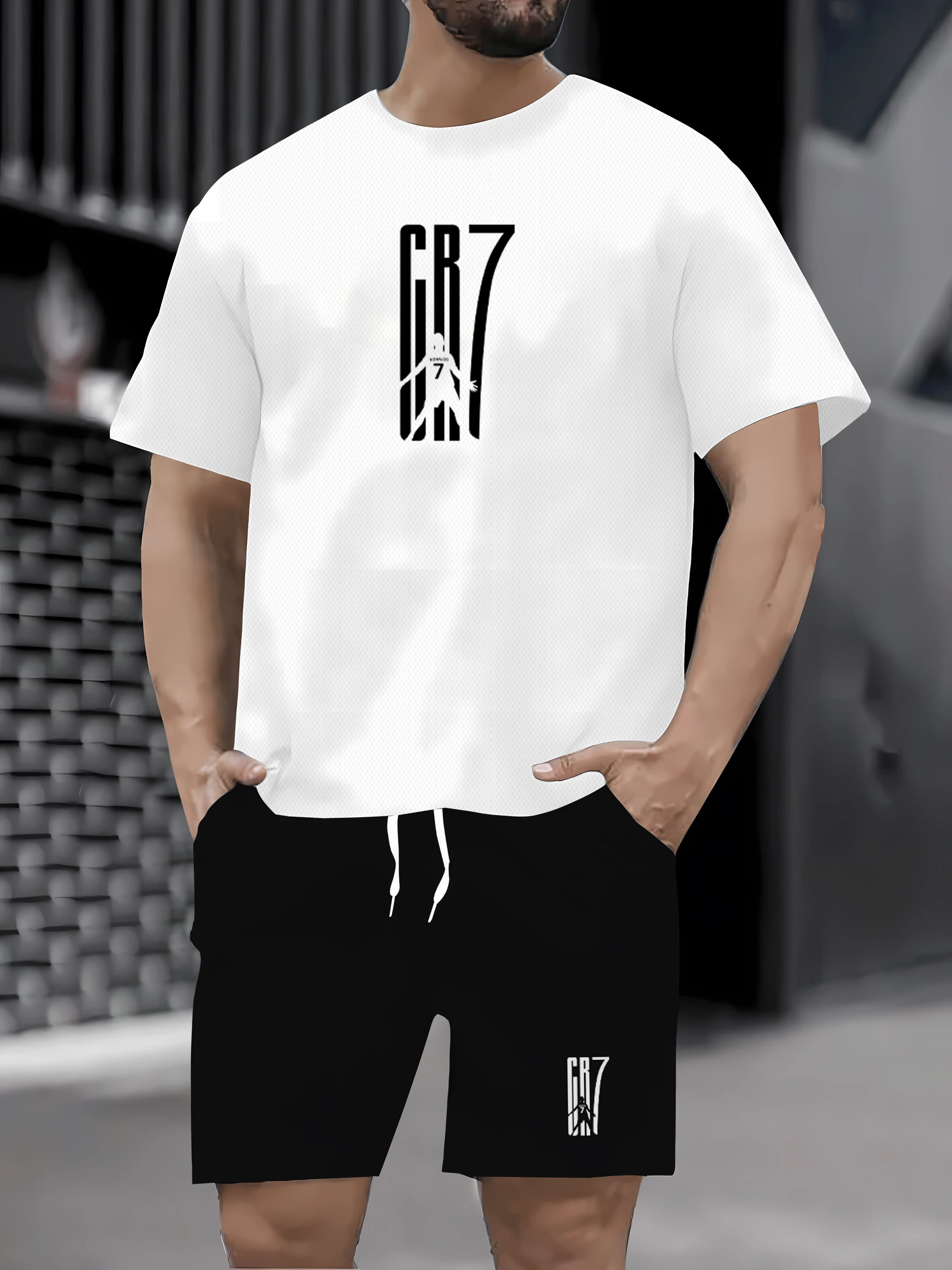 

Verão masculino solto de manga curta suado shorts de secagem rápida masculino clássico terno esportivo conjunto de duas peças