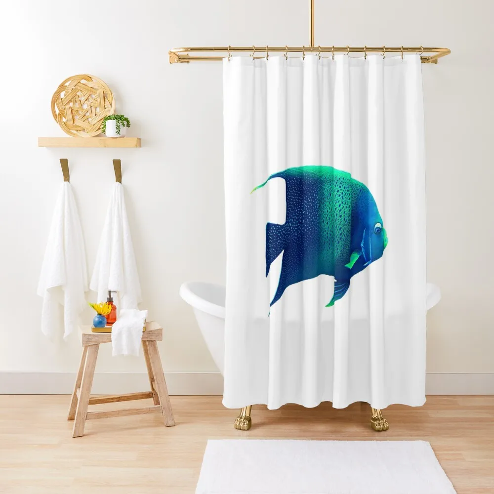 

Tropical Blue Salt Water Angel Fish Shower Curtain Bathroom Accessorys Waterproof Shower Waterproof Fabric Shower Curtain