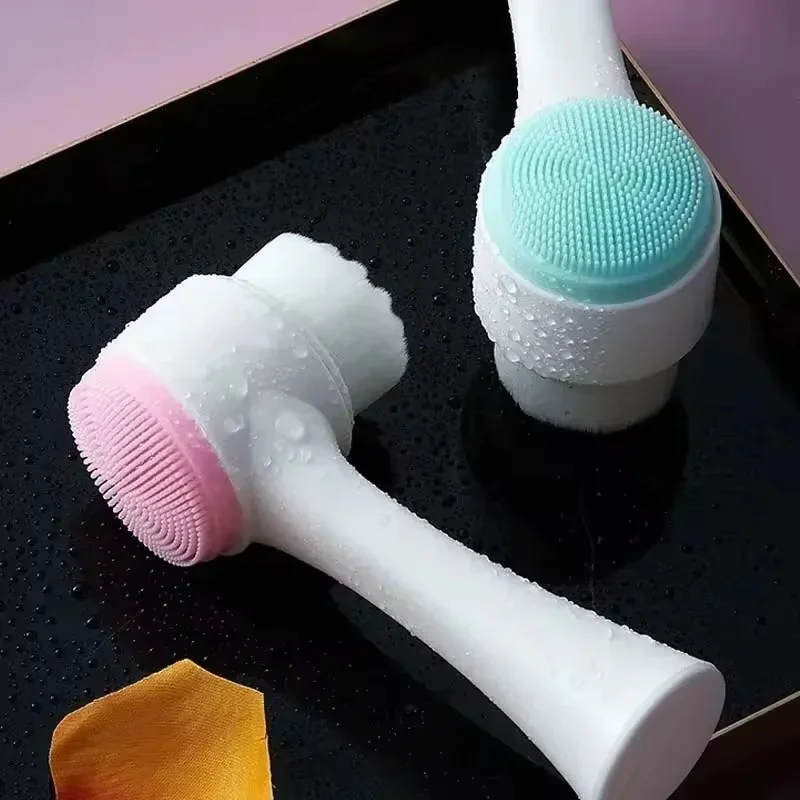 Brosse de massage de nettoyage manuel pour le visage, brosse de gommage du visage en silicone double face pour un nettoyage en profondeur des points noirs et des impuretés