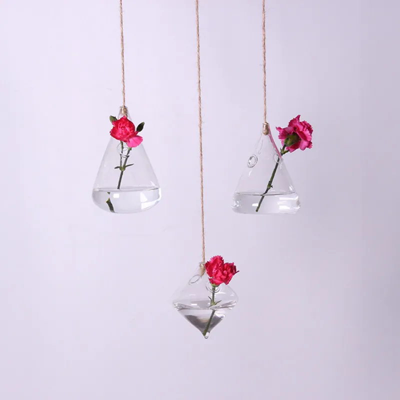 8pcs/pack Different Shaped Hanging Glass Terrarium Vase Home Decoration Creative One Small Hole Hanger Pendant Wedding Live Prop