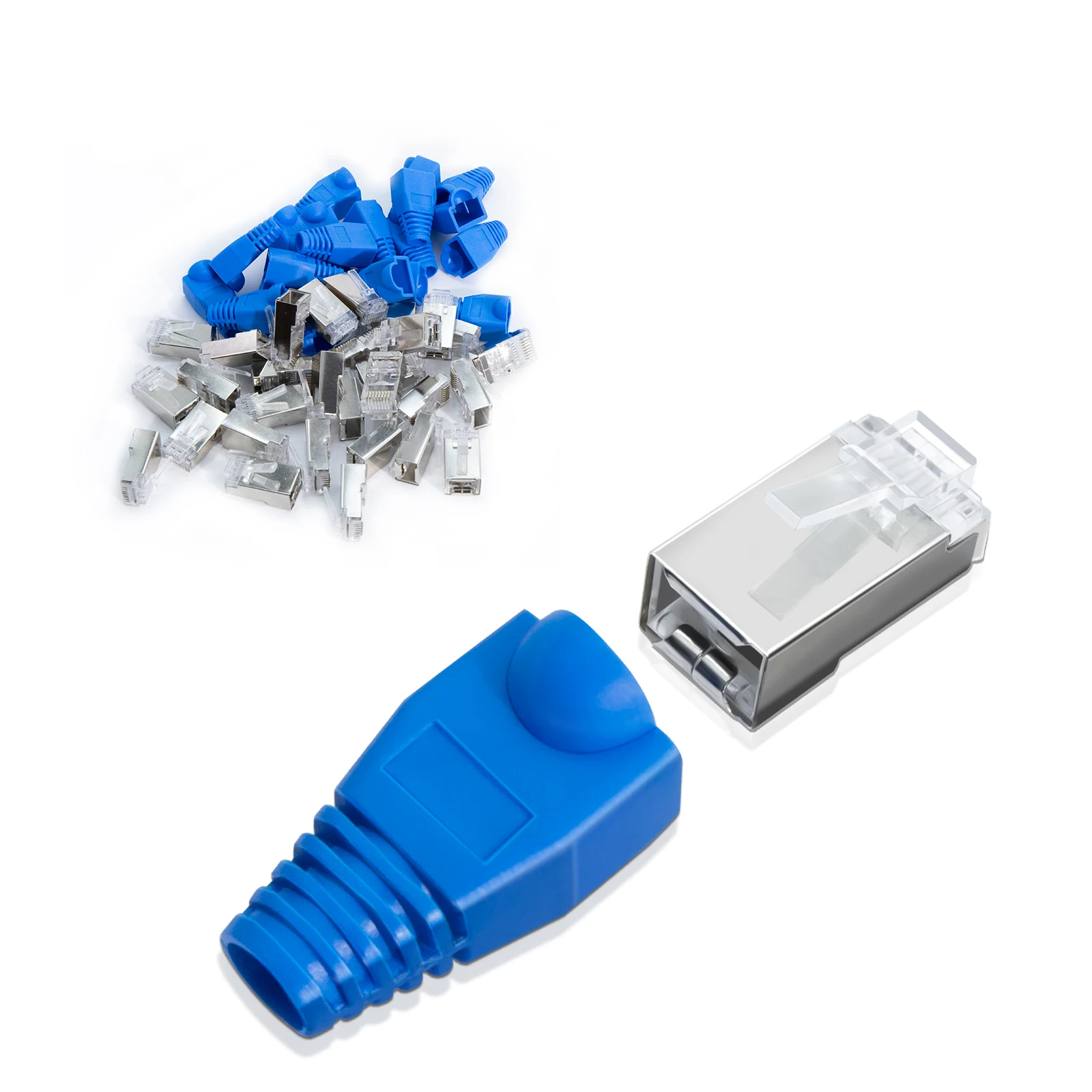 ZoeRax 50 pièces RJ45 Cat6 CAT5E connecteur de passage blindé et bottes anti-traction prise modulaire plaquée or 8P8C RJ45