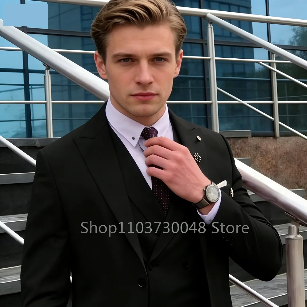 

Slim Groomsmen Smoking Suit 3-Piece Set Formal Wedding Business Jacket Vest Trousers for Party Mens Fashion Tailored Clothing