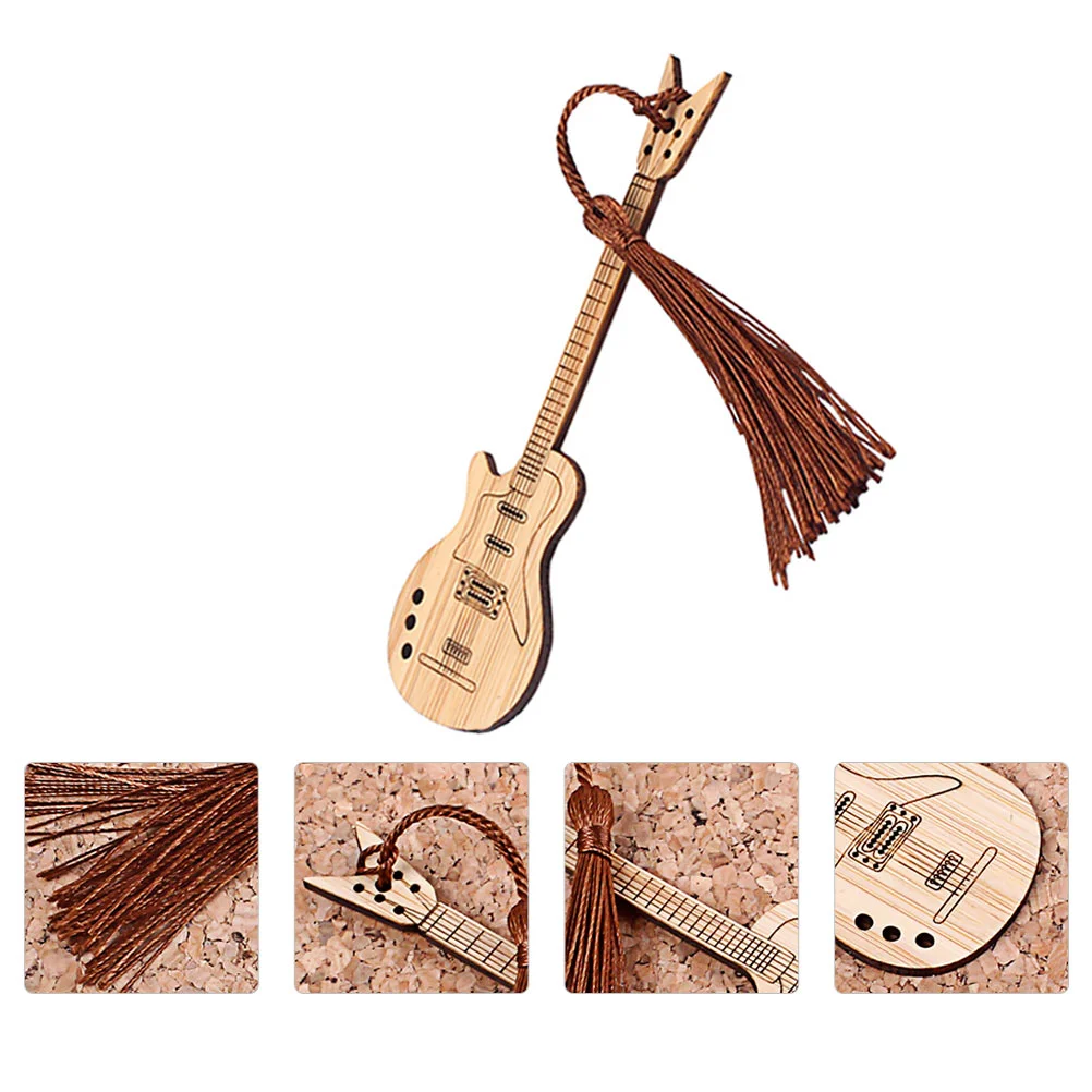 Bookmarks Decoration Creative Guitar Shape Bamboo Page-marker Pointy Khaki Office