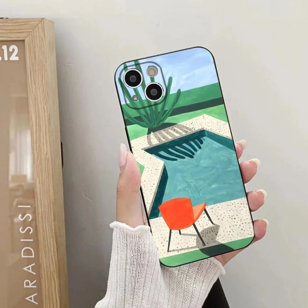 Art D-David  Hockney Paintings Phone Case For iPhone 16,15,14,13,12,11 Plus,Pro,Max,XR,XS,X,7,8 Plus,SE,Mini Silicone Soft