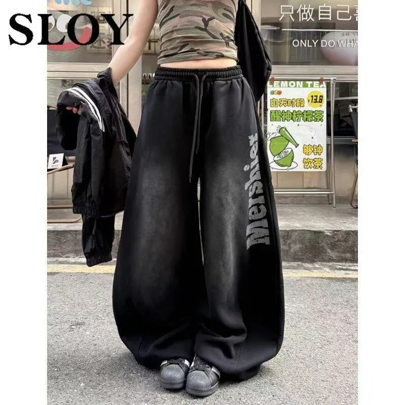 

American Street Sports Old Letter Wide Leg Scimitar Defensive Pants Men and Women Retro Spice Girls Casual Street Dance