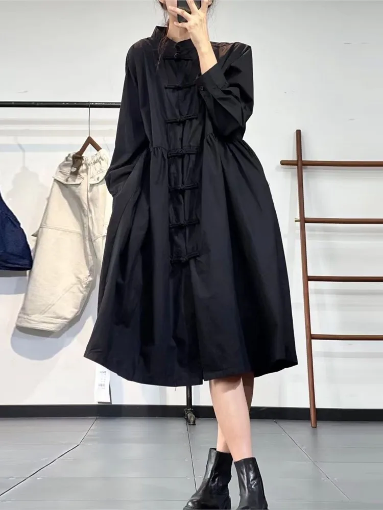 Oversized Spring Shirt Dress Women Ruffle Pleated Loose Fashion Ladies Long A-Line Dresses Long Sleeve Casual Woman Dress