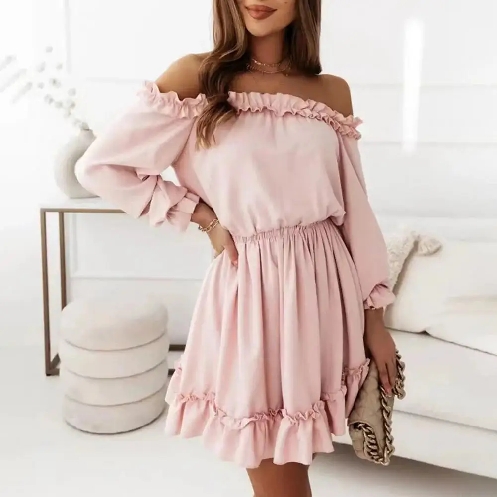 

Women Summer Dress 2023 Solid Beach Dresses Refreshing Female Off Shoulder Beach Sexy Sundress Elegant And Pretty Casual Dress