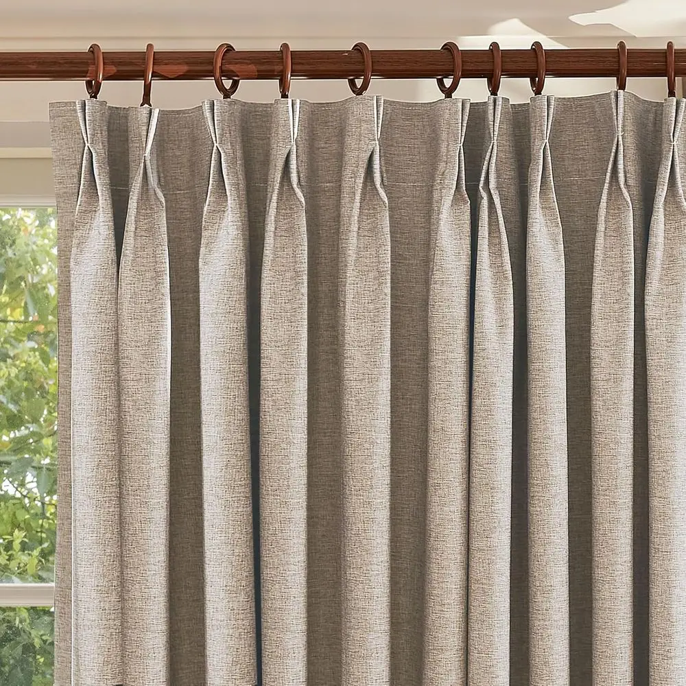 

Sand Beige Textured Linen Pencil Pleat 100% Blackout Curtains, 120 Length, Energy Efficient, 2 Panels, 52 Wide