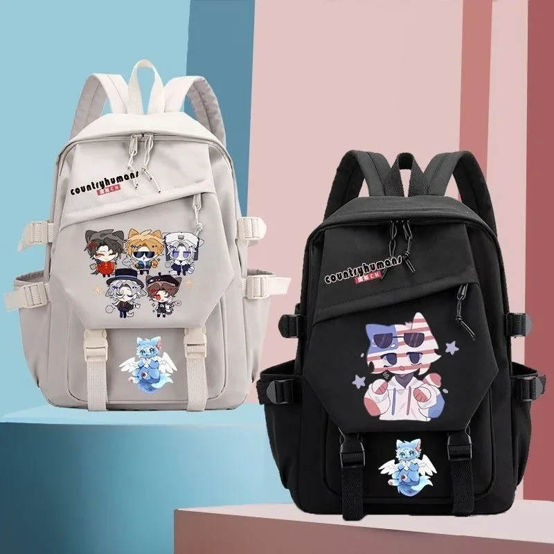 Black Blue Pink Green, CountryHumans Country Humans Countryball Polandball Kids Teens School Bags, Anime Backpacks Girls Boys