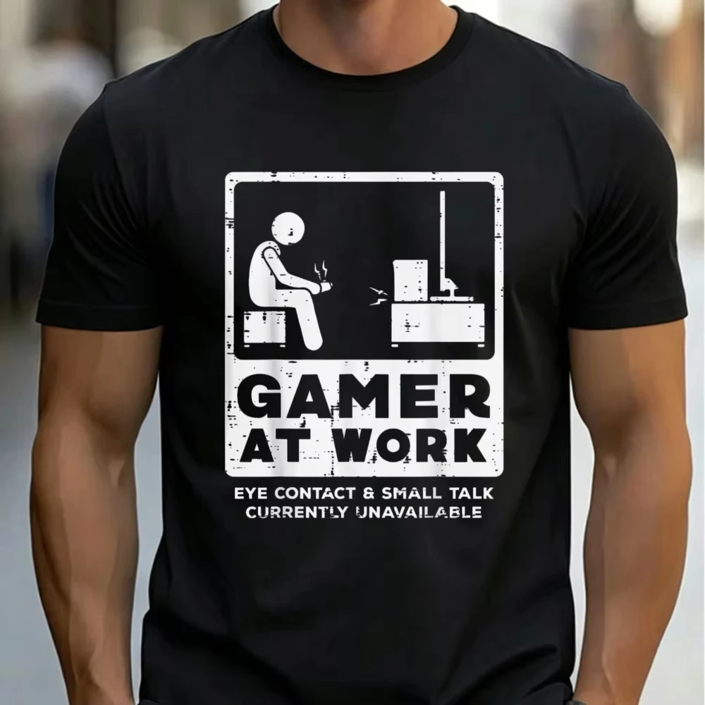 Gamer At Work with Eye Contact & Small Talk Currently Unavailable Graphic Regular Breathable Short Sleeve Harajuku Streetwear