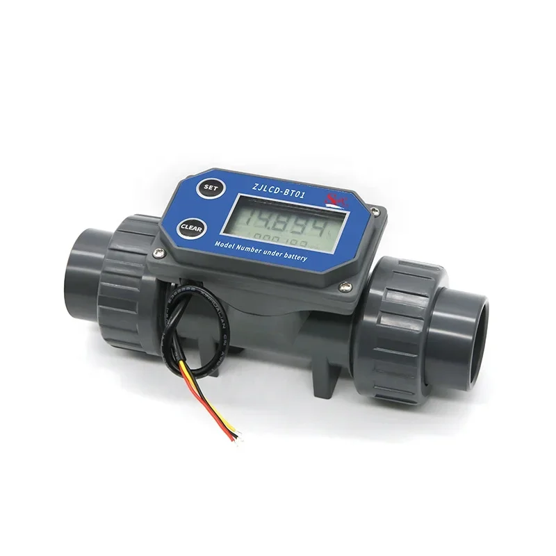 2 Inch Digital Turbine Flow Meter 60-1160GPM PVC Inline Flowmeter With LCD Display For Fluid Water Counter Units QTS Liter Cube