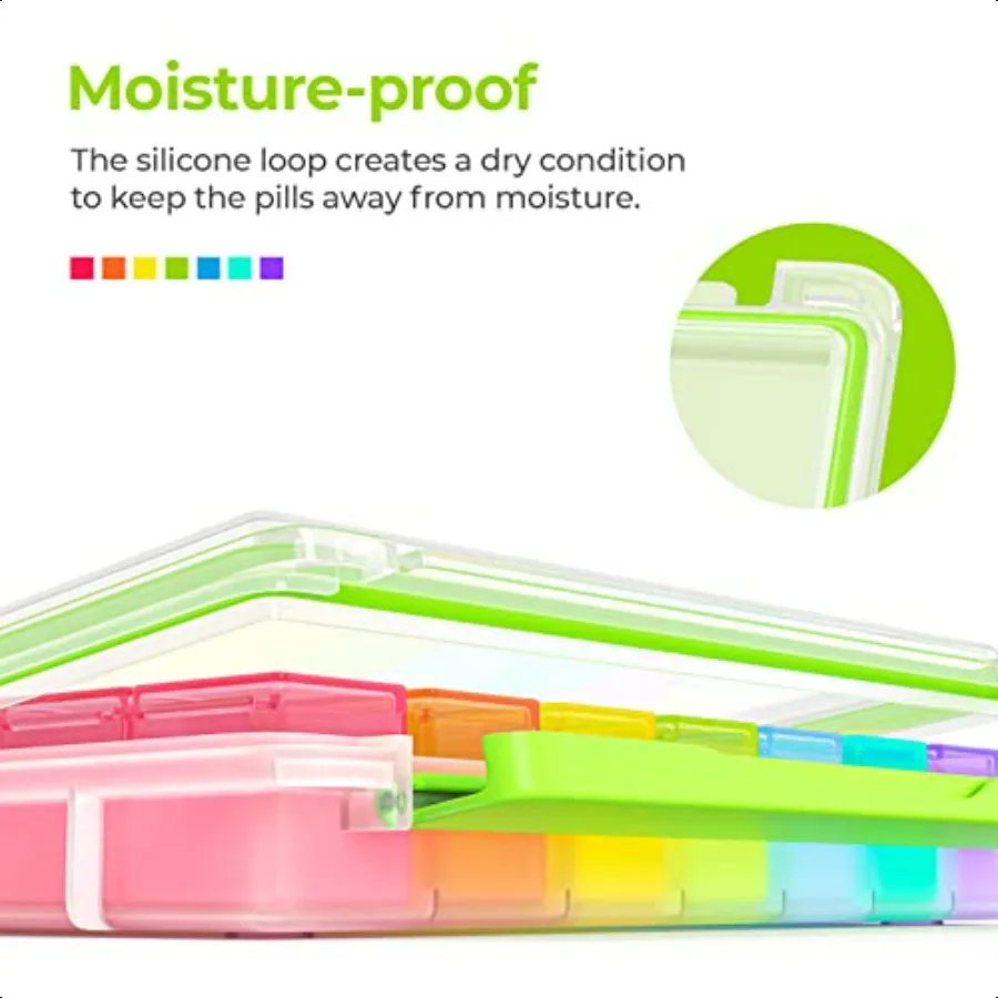 AUVON iMedassist MoistureProof Weekly Pill Organizer 4 Times a Day Large 7 Day Pill Box Portable for Travel with Removable Indi