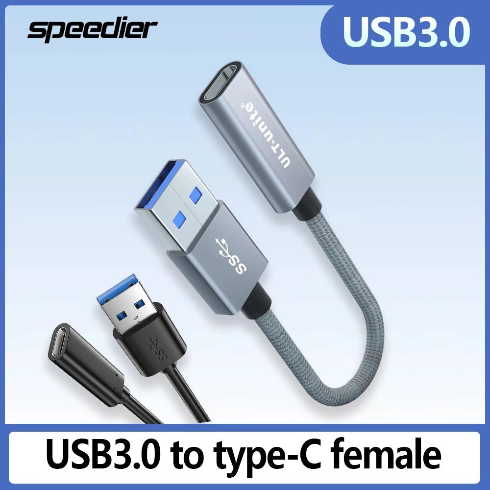 

USB C Female To USB 3.1 Male Adapter Date Cable Extension Type C Female To USB A Male Adapter Up To 10Gbps Black Gray Braided