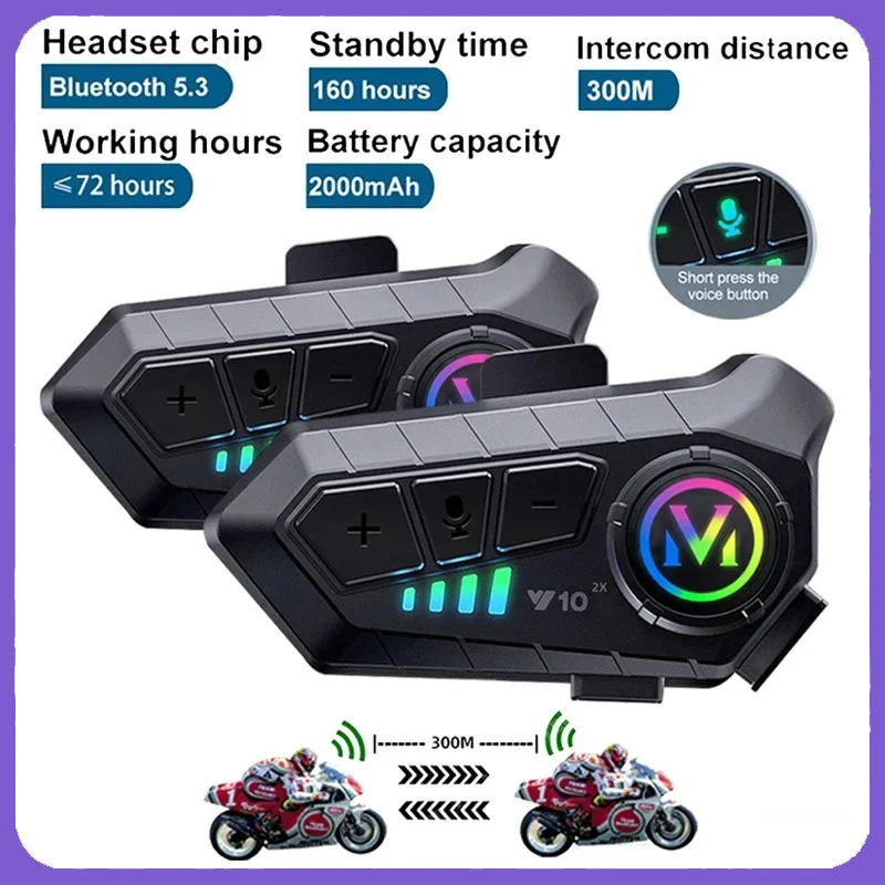 1/2Pcs Y10 2X Motorcycle Intercom Helmet Headset 300M Helmet Moto intercomunicador For 2 Riders Waterproof Bluetooth Earphone