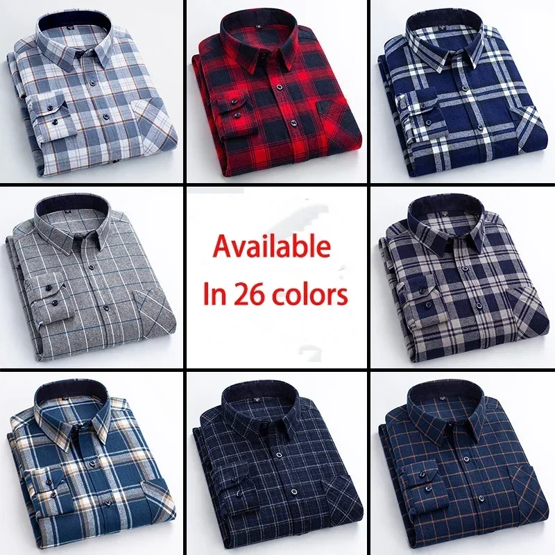 New 2025 Vintage Pure Cotton Plaid Shirts for Men, Multi-color Long Sleeved All Cotton Brushed Business Casual Camisa Hombre