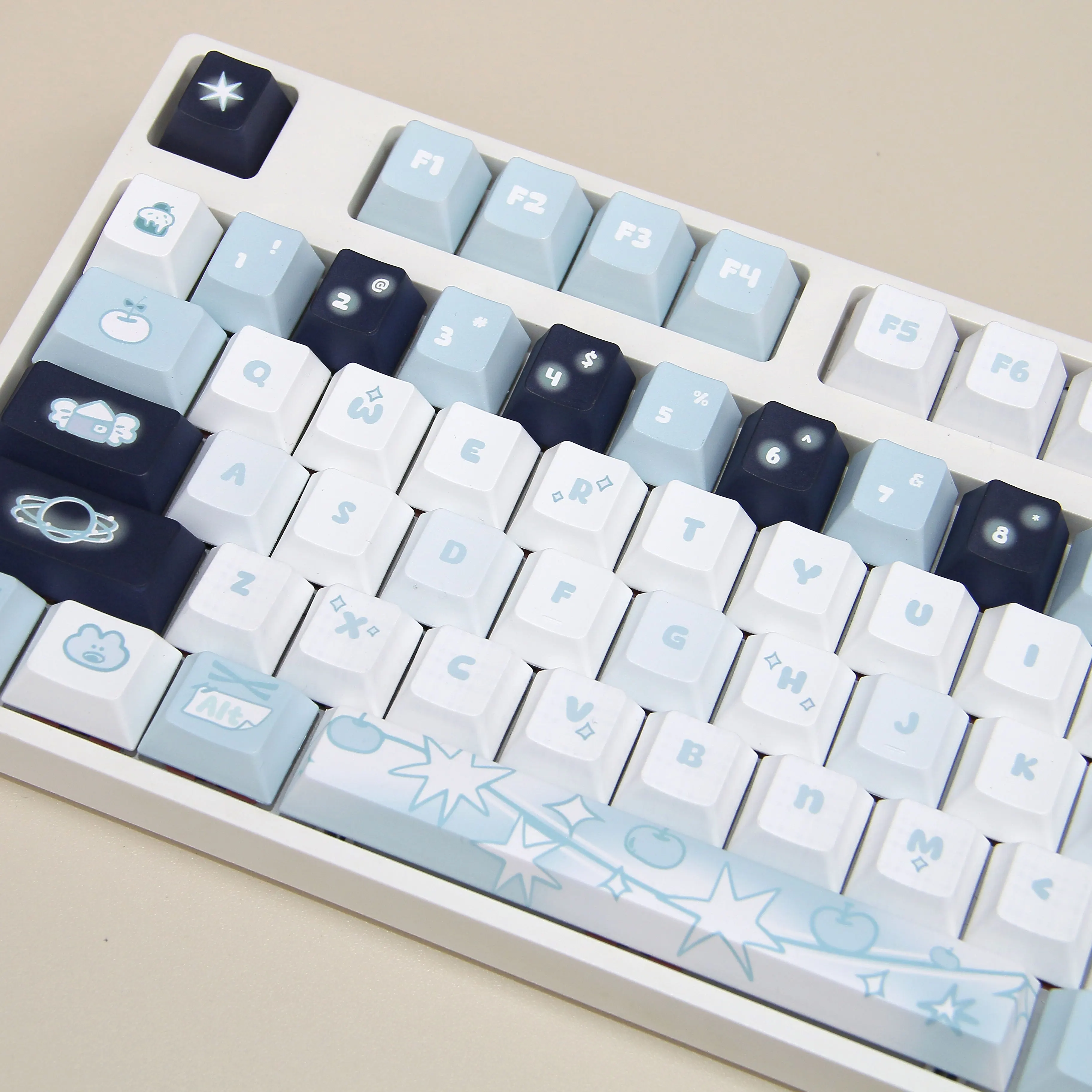 Fantasyland Theme Keycap Set Cherry/QX3 Profile Full Five-sided Sublimation PBT Keycaps Light Blue White Mechanical Keyboard Cap